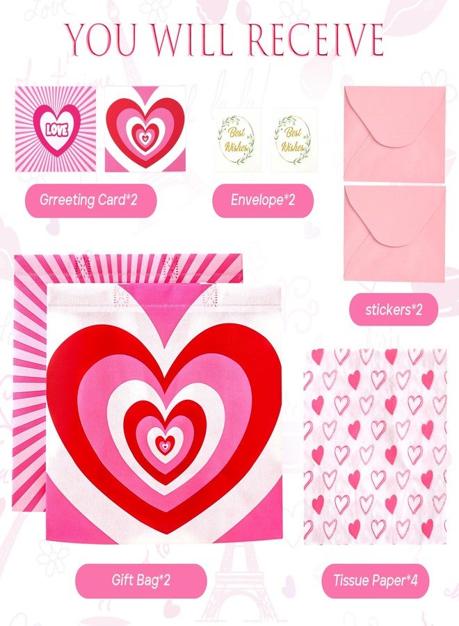 YANGTE 2 Pack 13" Valentines Gift Bags with Tissue Paper, Valentine Bags for Kids and Adults, Pink Non-Woven Valentines Day Gift Bags, Valentines Goodie Bags for Party Favor, 12.8"*10.2"*6.3" - Image 2